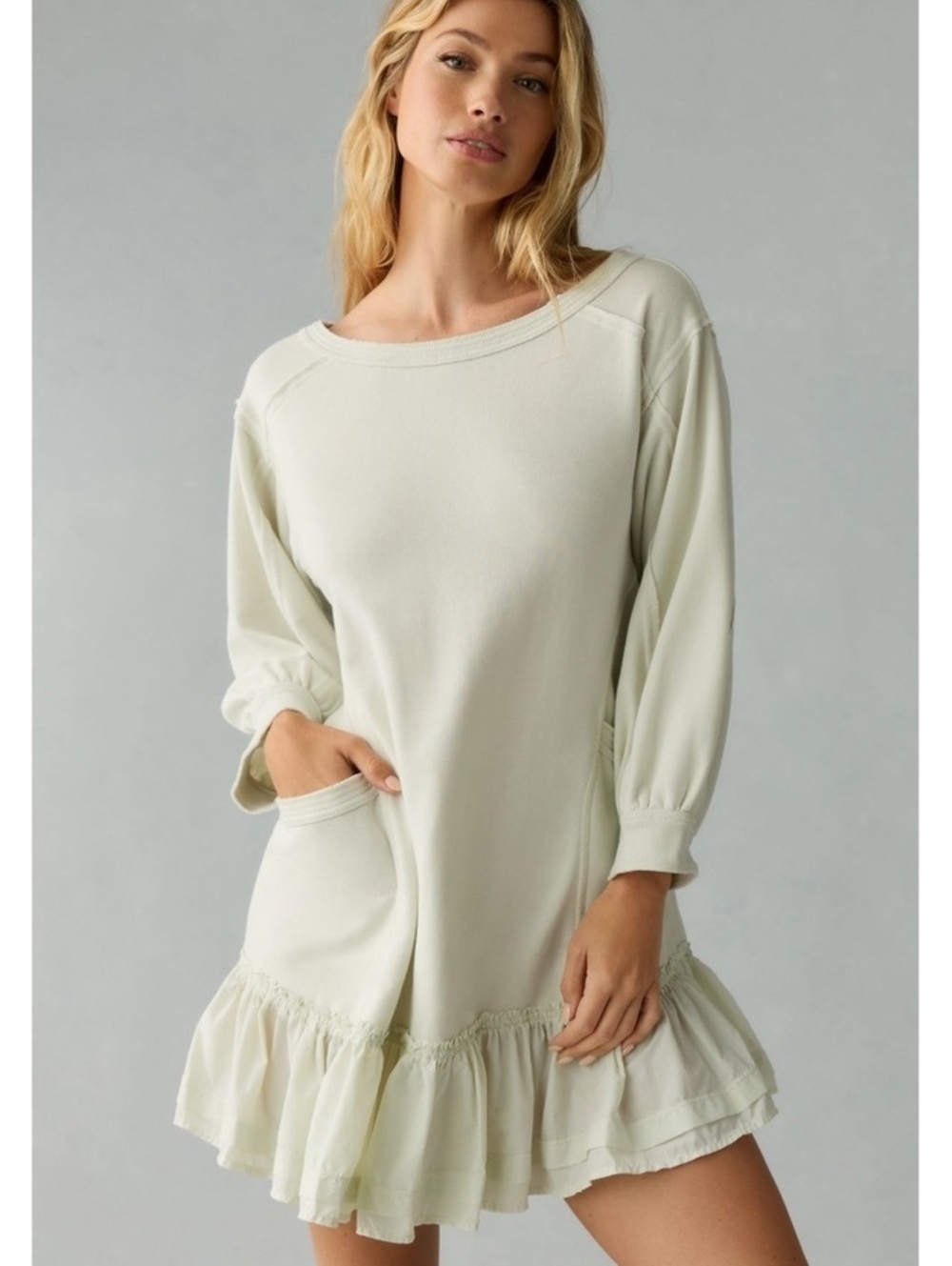 NWT Daily Practice by Anthropologie Eldridge Ruffle Hem Mini Dress mint green MP